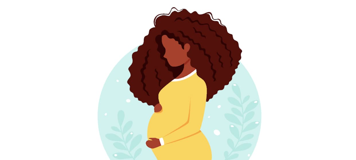 An animated picture of a pregnant woman.